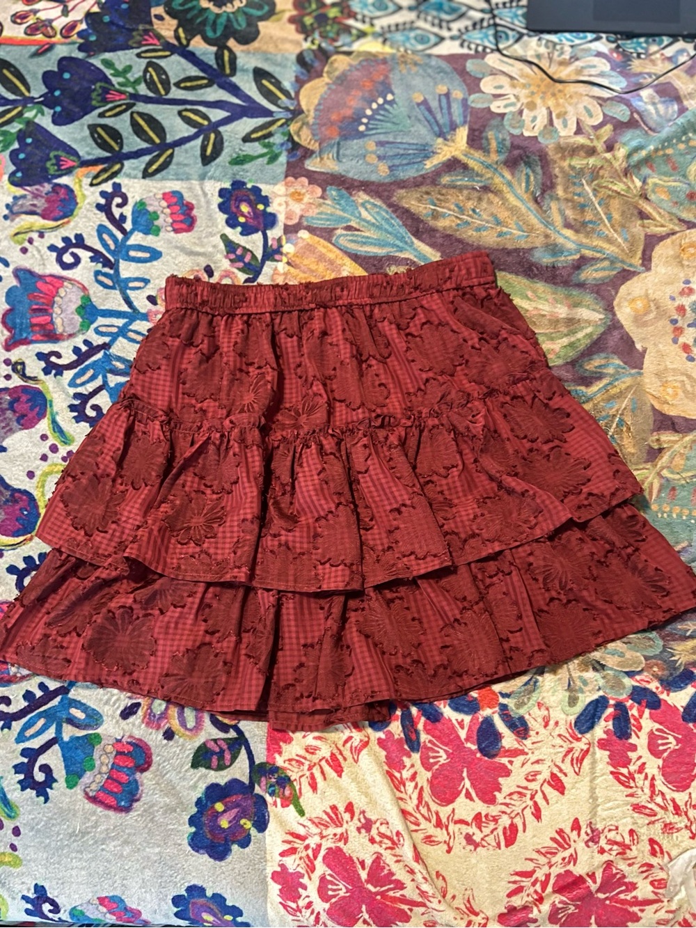 Skies Are Blue Burgundy Tiered Ruffle Mini Skirt Size XL
